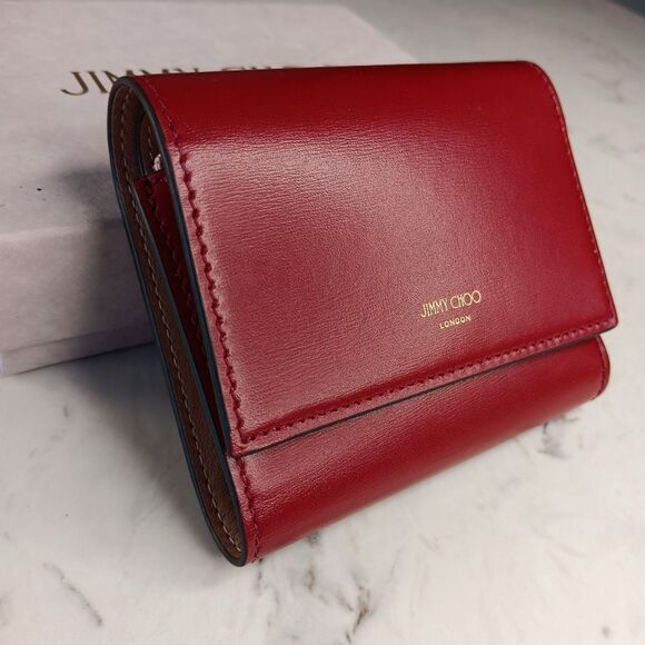 Jimmy Choo MARINDA Dark Red Leather Wallet Trifold Full Set - Picture 3 of 11